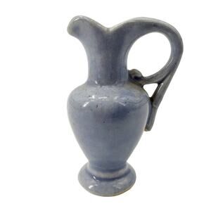 vintage miniature blue Pitcher 3" tall handled cruet jug mini art pottery